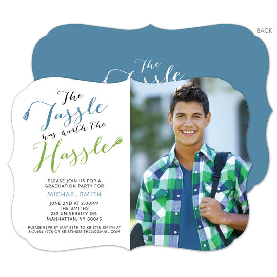 Blue and Green Tassle Photo Graduation Invitations
